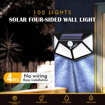 100 LED güneş led ışık Açık Güneş duvar lambası PIR hareket sensörü Lambası su geçirmez güneş ışığı Bahçe dekorasyon sokak Lambası