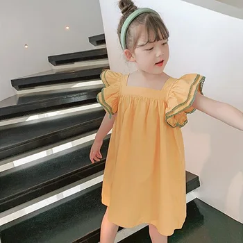 2 Renk Çocuk Elbise Çocuklar İçin 2022 yaz giysileri Kız pamuklu elbise elbise prenses enfant fille فساتين اسبانيه للاطفال