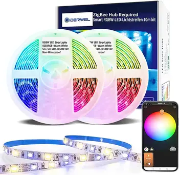 Akıllı ZigBee 3.0 Denetleyici RGBW LED 10m LED ışık Şeritleri Ambiyans Kısılabilir Lamba Uyumlu HUB Köprüsü, Echo Plus Ses Kontrolü
