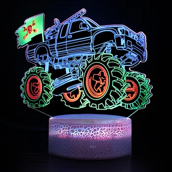 Canavar Kamyon 3D Gece Lambası Başucu Lambası 3 Renk Değiştirilebilir Dokunmatik Anahtarı manyetik dönüşlü dünya Çocuklar İçin Gece Lambası