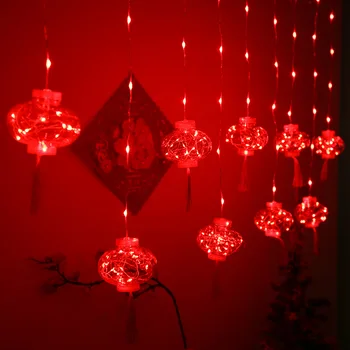 Geleneksel çin düğüm kırmızı fener LED dize ışık noel perde ışıkları USB parti ev dekorasyon ışıkları dekor 3 m / 4 m