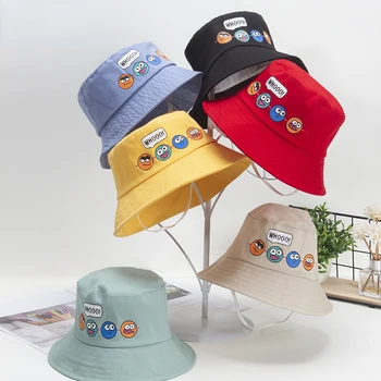 Ilkbahar Yaz İnce Karikatür Baskı Bebek Kova Şapka Pamuk Balıkçı Şapka Çocuklar Yaz Yürümeye Başlayan Erkek Kız Açık plaj şapkası 2-5Years