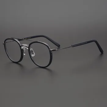 Japon Marka El Yapımı Oval Çerçeve Titanyum Miyopi Retro Erkekler Kadınlar Reçete Gafas Gözlük Ultra hafif Çift kirişli gözlük
