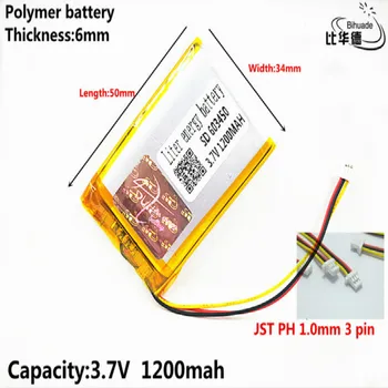 JST PH 1.0 mm 3 pin Litre enerji pil 3.7 V,1200 mAh 603450 Polimer lityum iyon / li-ion pil tablet pc için BANKASI, GPS, mp3, mp4