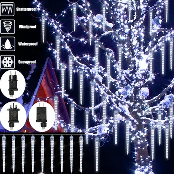 LED Meteor duş dize ışıkları 8 tüpler kristal Icicle düşen ışık bağlanabilir su geçirmez açık noel ağacı dekorasyon