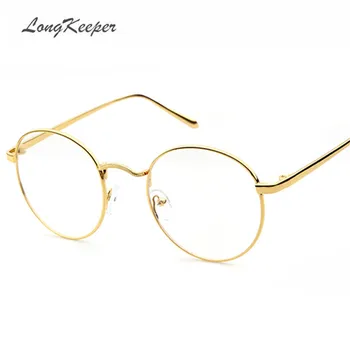 LongKeeper Kore Yuvarlak Gözlük Çerçeve Şeffaf Lens Kadın Erkek Retro Altın Gözlük Optik Çerçeve Gözlük Vintage Gözlük