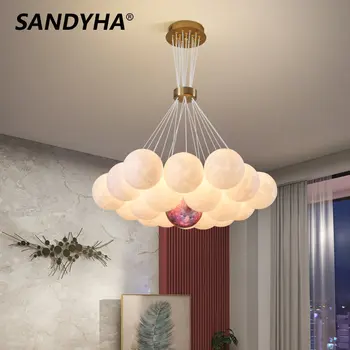 SANDYHA Modern 3D baskılı ay avize topu abajur LED asılı ışık ev dekor oturma yemek çocuk odası yatak odası lambası