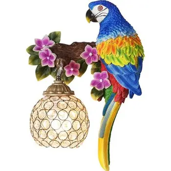 Vivi Renkli Reçine Papağan Duvar Aplik Animasyonlu Hayvan Papağanlar Duvar Lambaları Kristal Gölge ile Duvar Aplikleri Oturma Odası Ev için